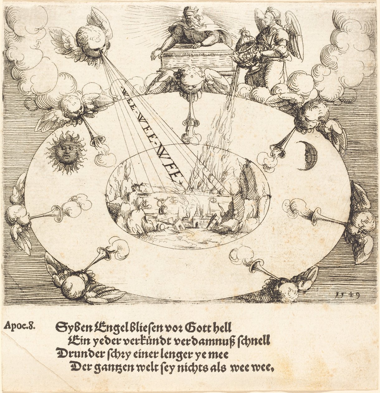 Åpningen av det syvende seglet, 1549. av Augustin Hirschvogel