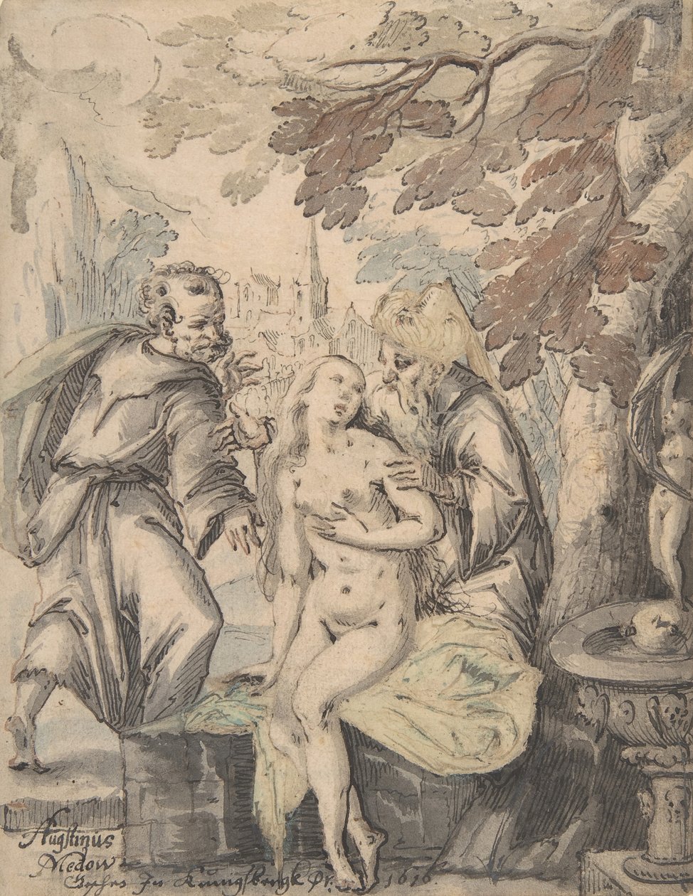 Susanna og de eldste, 1622-60. av Augustin Medow