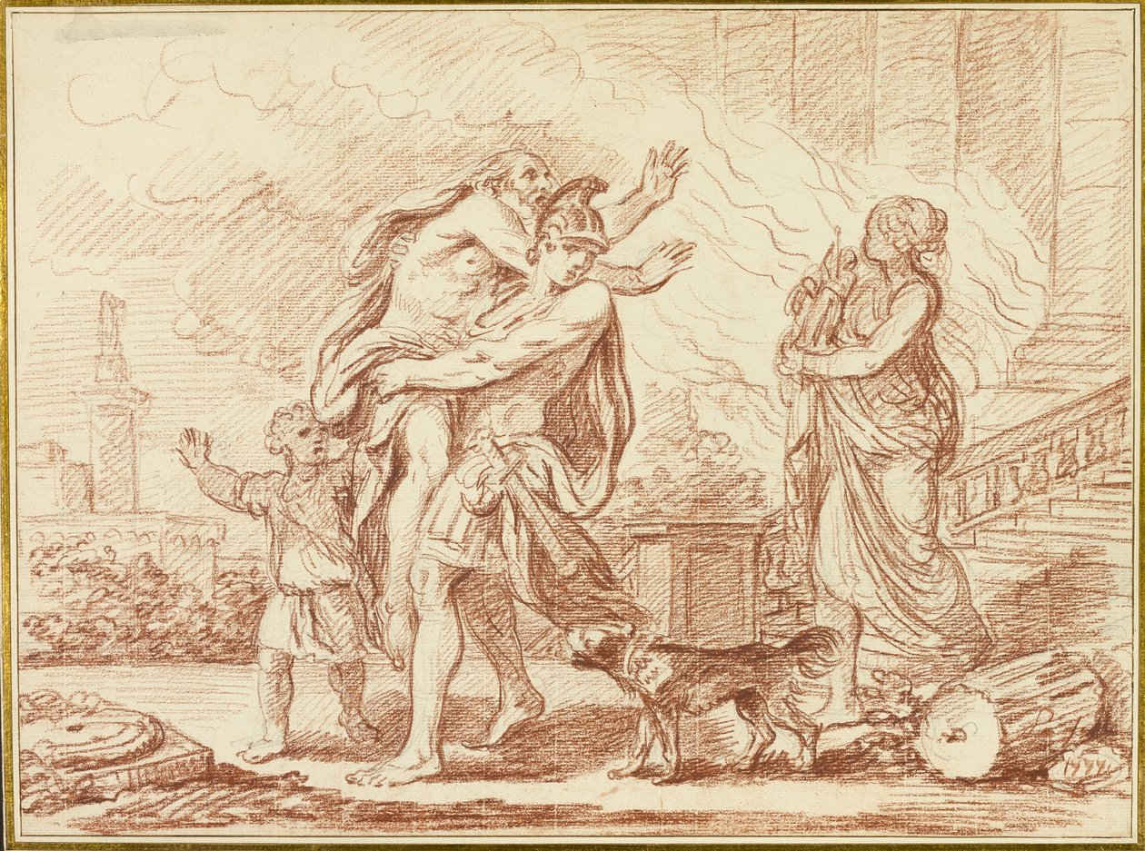 Aeneas flykter med anchises fra ruinene av Troja av Augustin Pajou