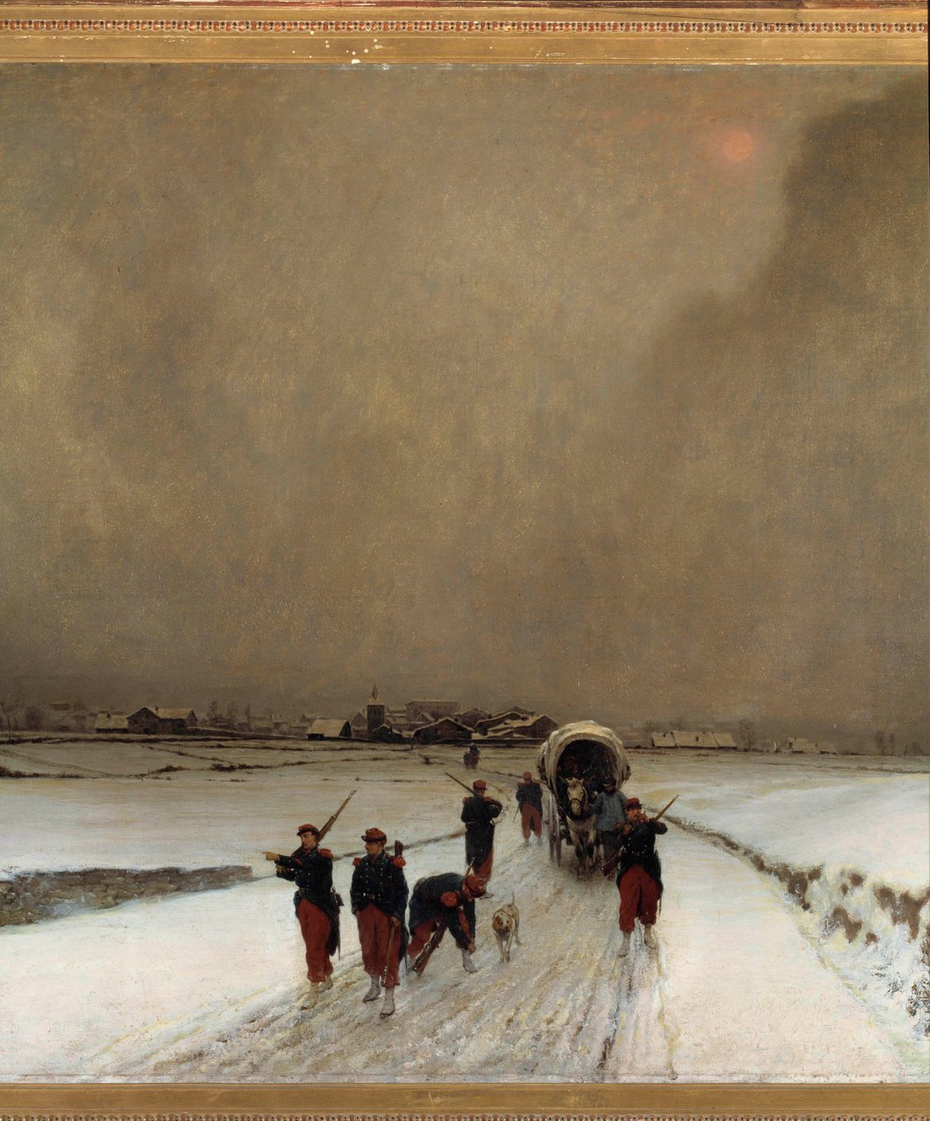 War of 1870: "" the trainards, snow effect"" Maleri av Auguste Chenu Dit Fleury (1833-1875) 1870 Søn. 1,7x1,5 m Paris, musee d