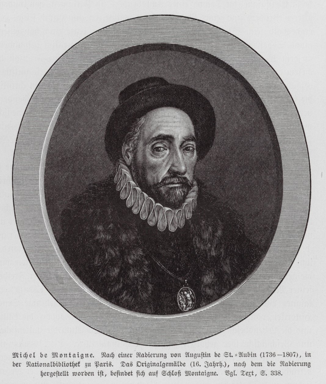 Michel de Montaigne, fransk filosof (gravering) av Augustin de (after) Saint-Aubin