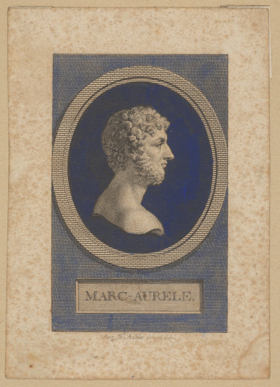 Marcus Aurelius Antoninus, romersk keiser 161-180, forfatter og filosof (Marcus Aurelius Antoninus, Marcus Annius Aurelius Verus, 121 Roma - 180 Vindobona) av Augustin de Saint-Aubin