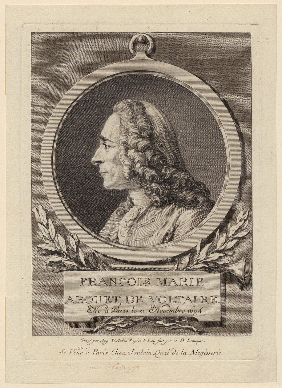 Portrett av François Marie Arouet de Voltaire av Augustin de Saint-Aubin