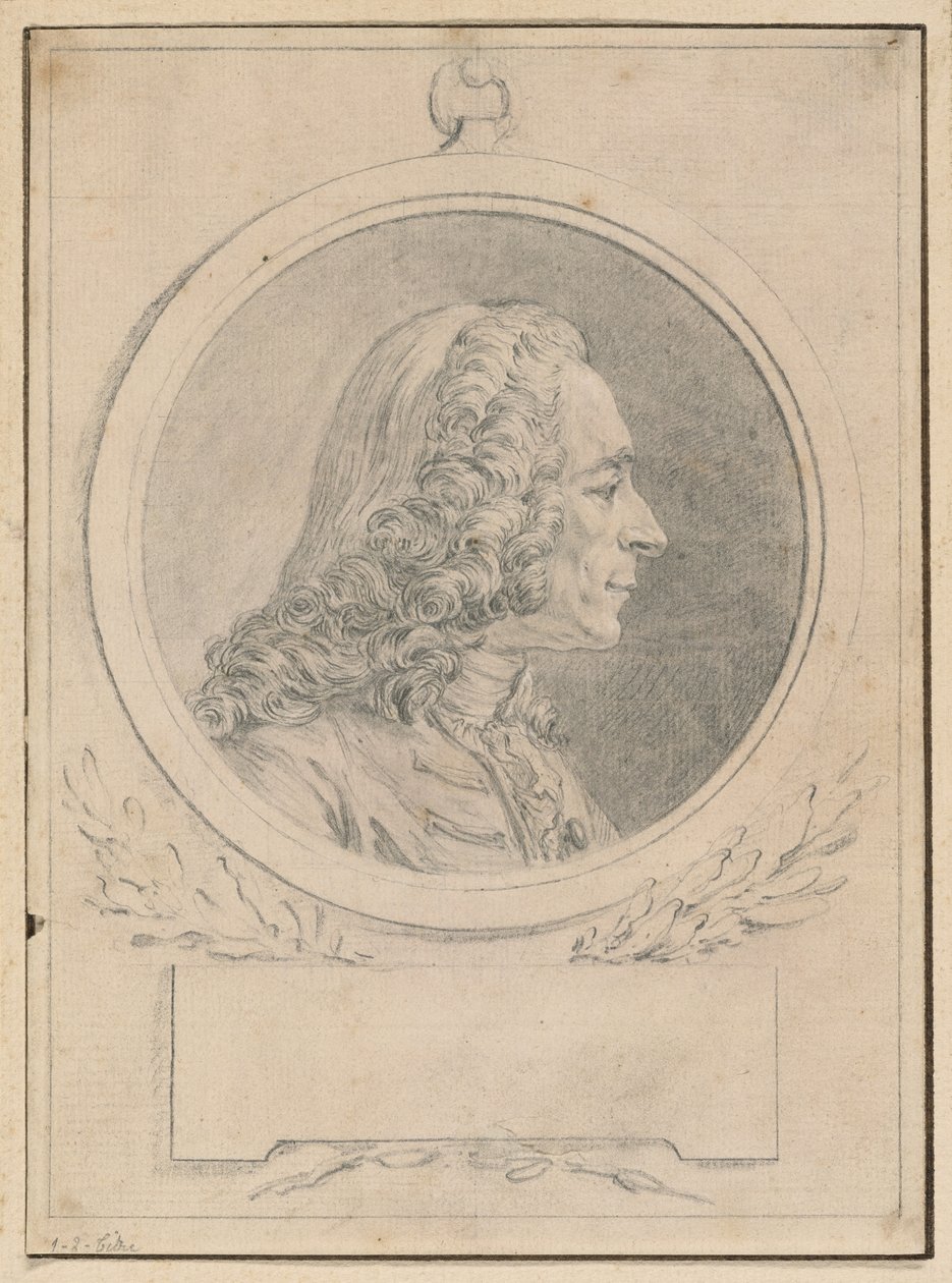 Portrett av Voltaire, etter bysten hans av Jean-Baptiste Lemoyne II av Augustin de Saint-Aubin