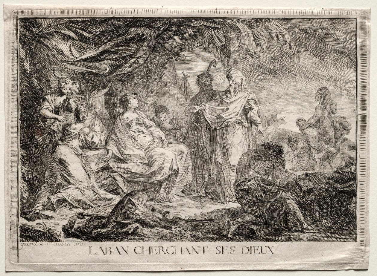 Laban søker sine guder. av Augustin de Saint Aubin