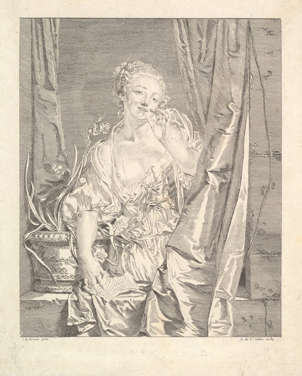 Le Baiser Sendt Blowing a Kiss. av Augustin de Saint Aubin
