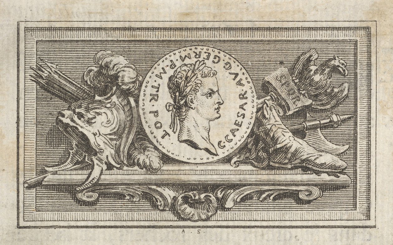 Medalje med Portrait of Caligula i den sjette boken, fra Tibère ou les six premi..., utgitt i 1768. av Augustin de Saint Aubin