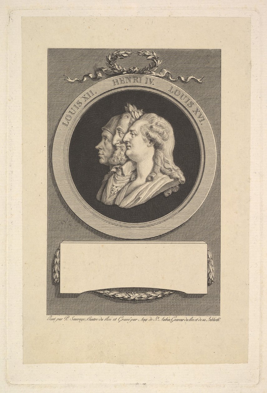 Portrett av Louis XVI, Henri IV og Louis XII, 1791. av Augustin de Saint Aubin