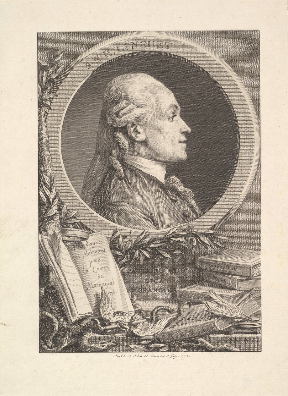 Portrett av Simon-Nicolas-Henri Linguet, 1773 av Augustin de Saint Aubin