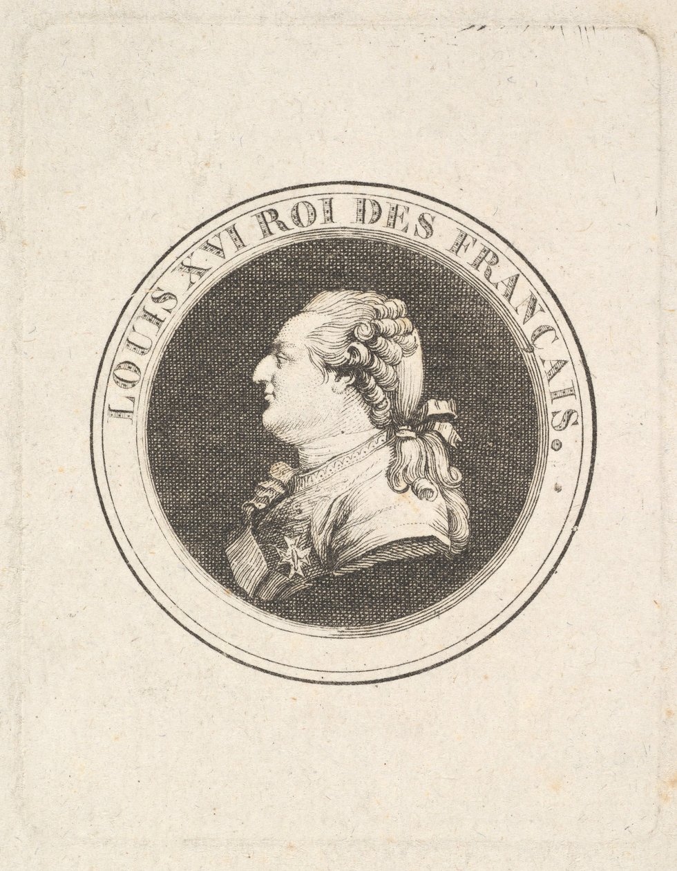 Trykk av en portrettmedalje av Louis XVI, muligens 1789-90. av Augustin de Saint Aubin