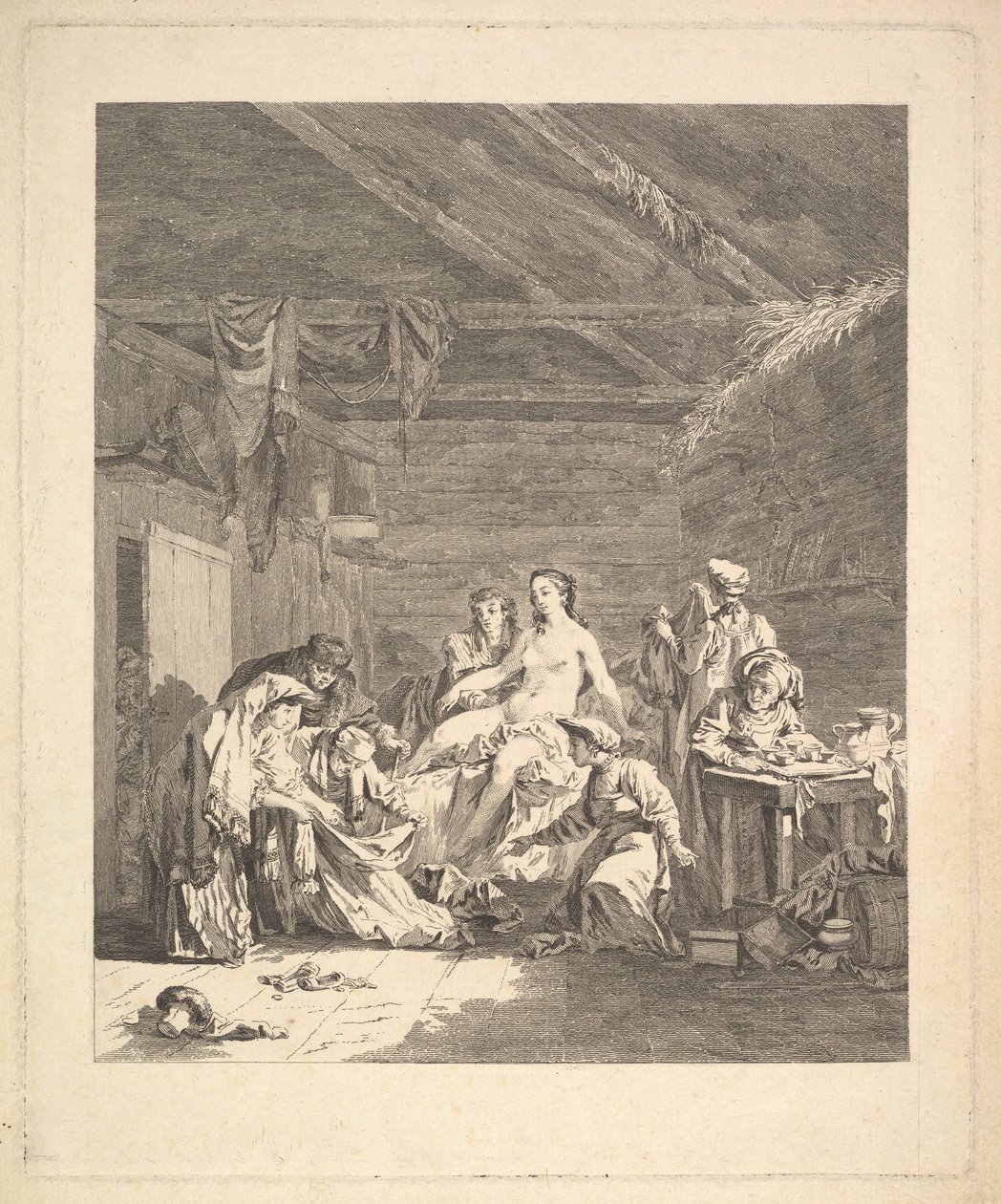 Miniatyrbilde av første bind, side 165: Bruk av russerne etter ekteskapet og før bryllupet..., 1767. av Augustin de Saint Aubin