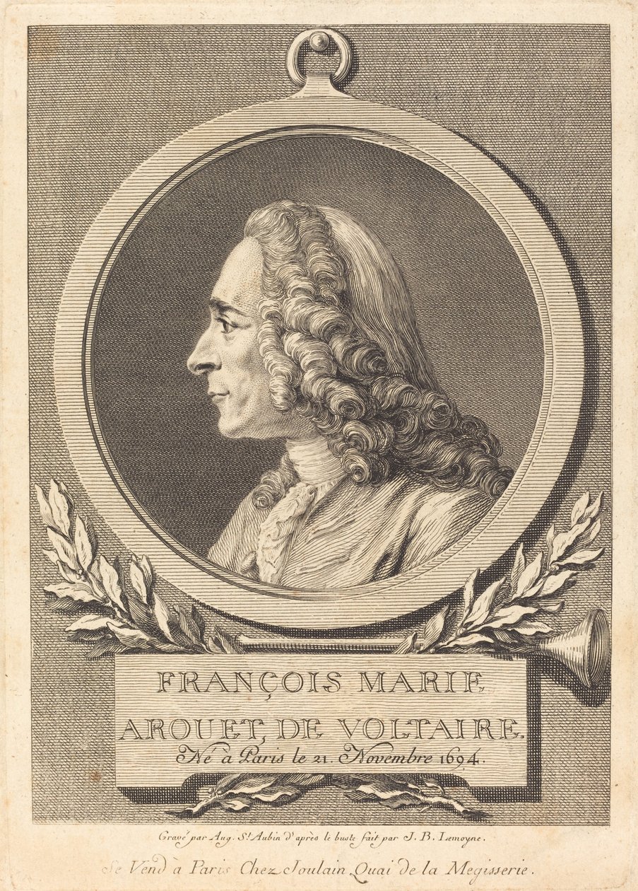 Francois Marie Arouet av Voltaire av Augustin de Saint Aubin after Jean Baptiste Lemoyne II