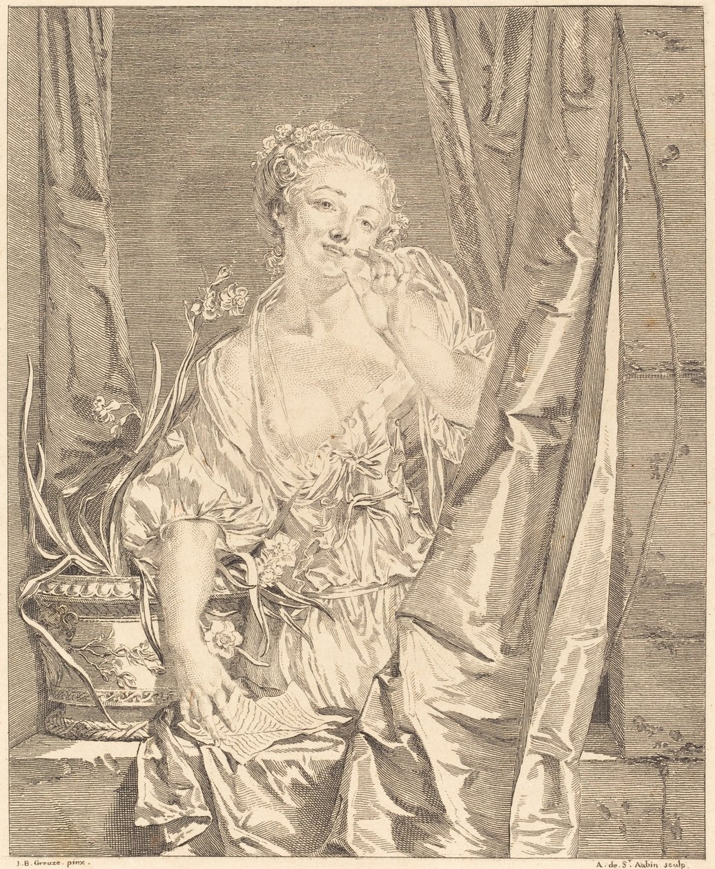Kysset ble sendt av Augustin de Saint Aubin after Jean Baptiste Greuze