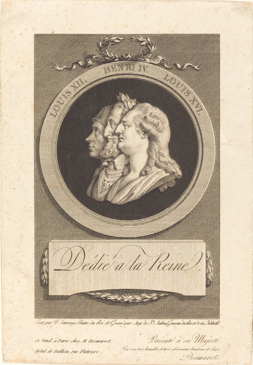 Louis XVI, Henri IV og Louis XII av Augustin de Saint Aubin after Piat Joseph Sauvage