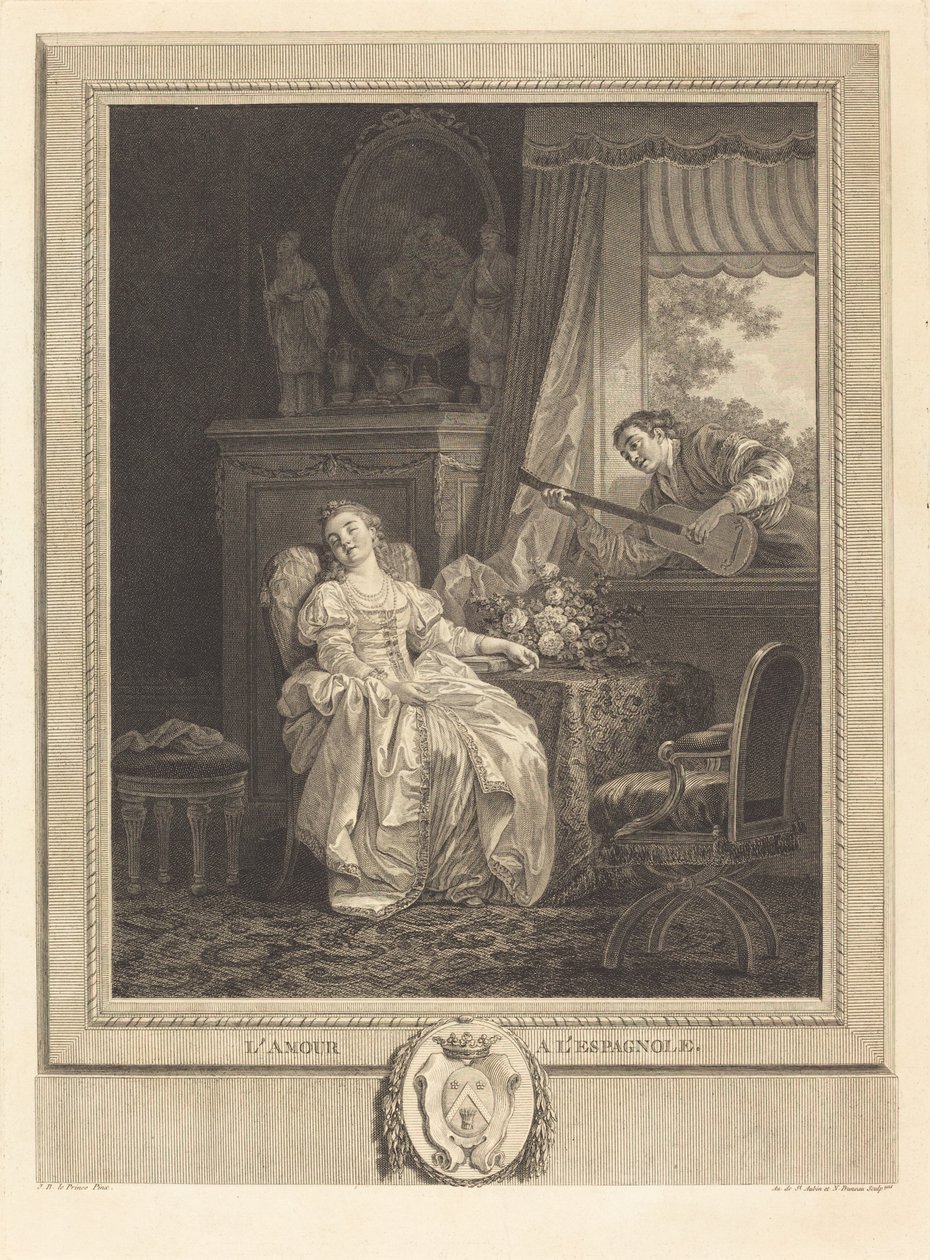 Spansk kjærlighet av Augustin de Saint Aubin and Noël Pruneau after Jean Baptiste Le Prince