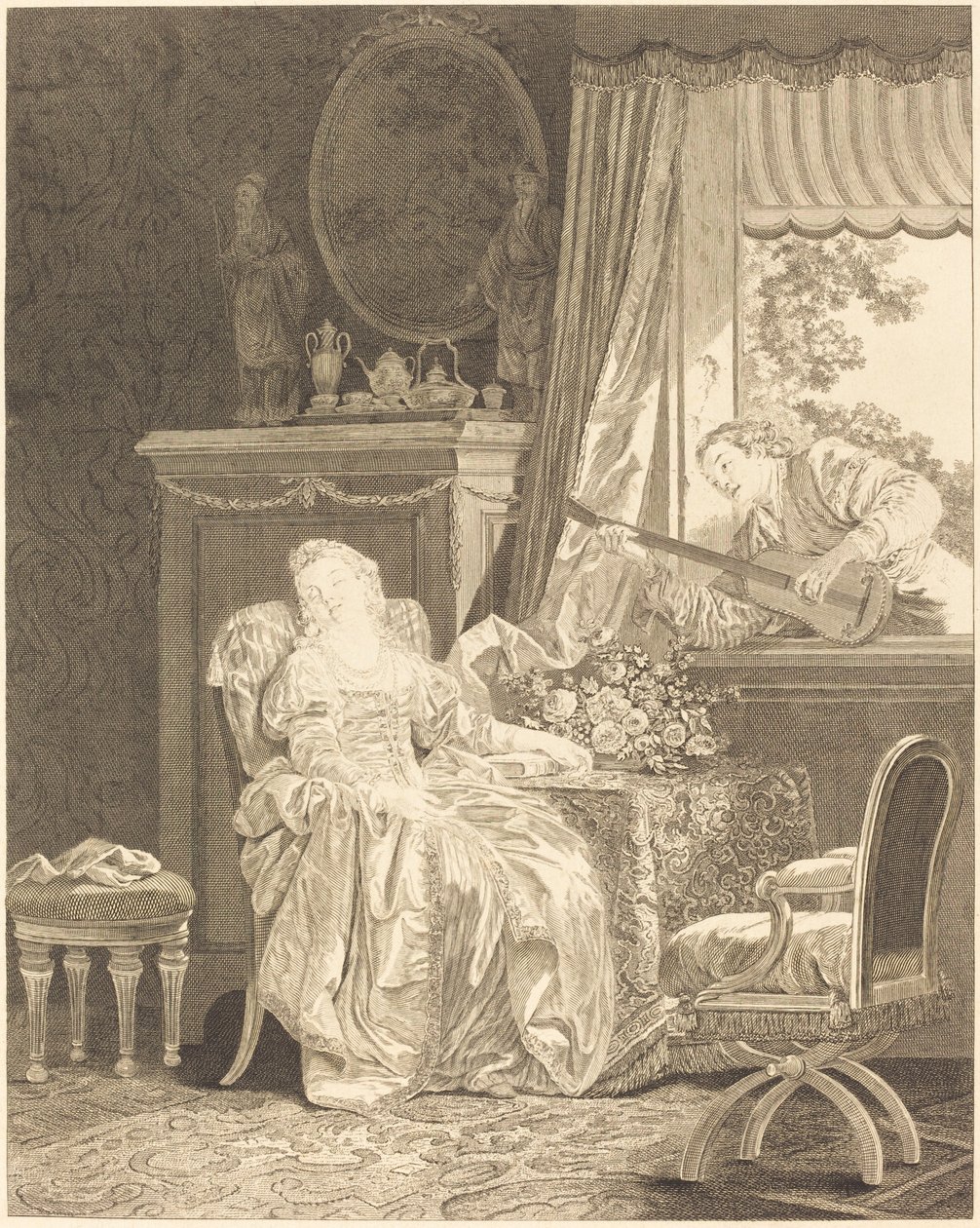 Spansk kjærlighet av Augustin de Saint Aubin and Noël Pruneau after Jean Baptiste Le Prince