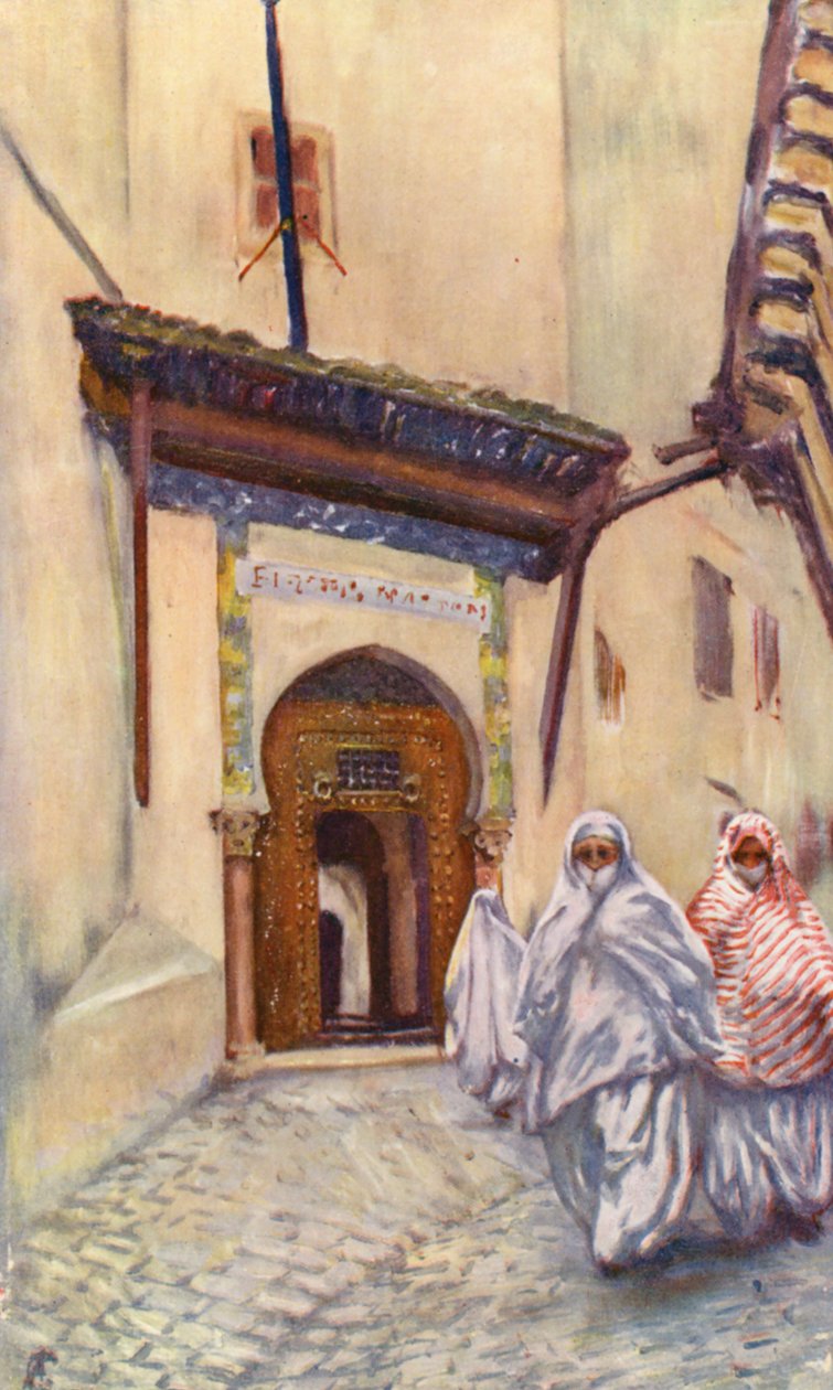 Inngang til Bibliotheque Nationale, Alger (fargelitografi) av Augustine Fitzgerald