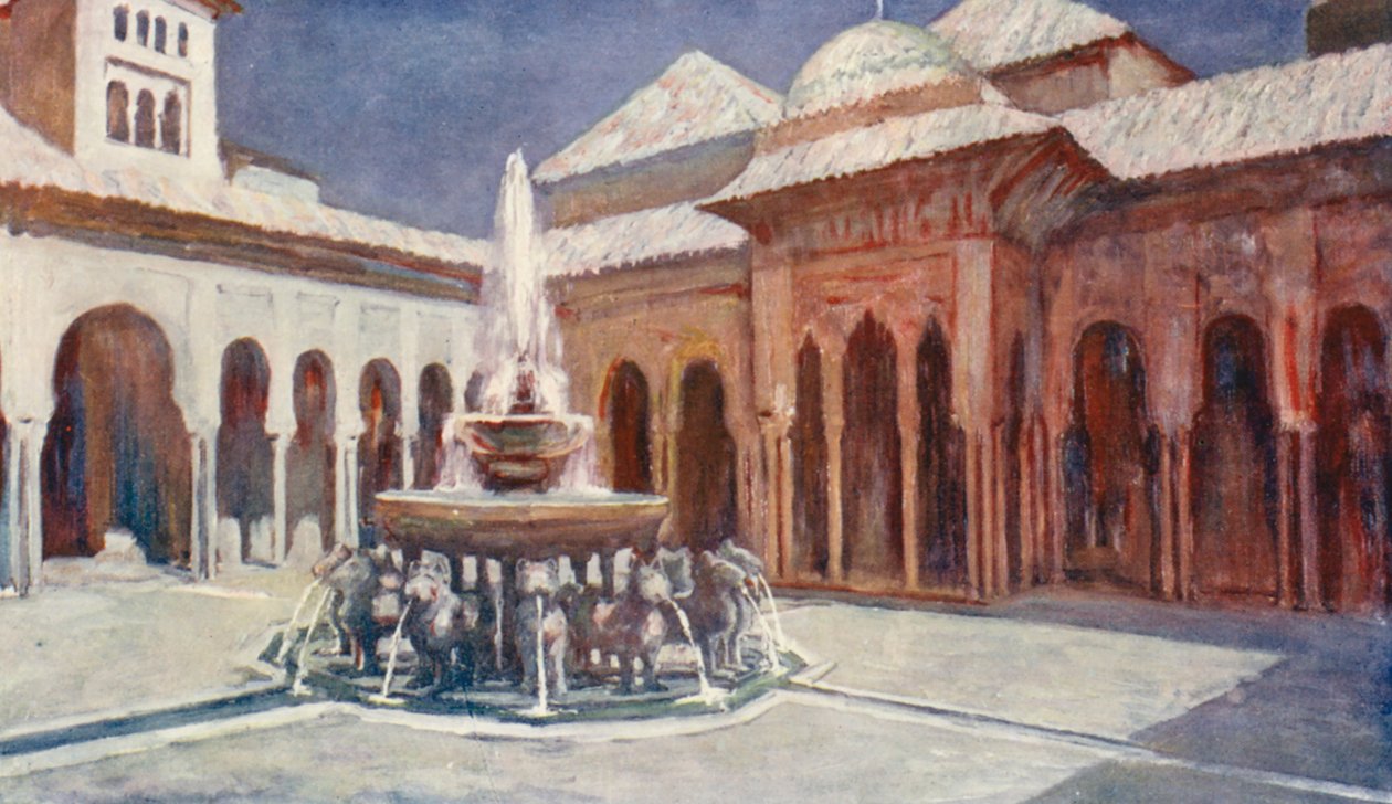 Løvenes hoff, Alhambra (fargelitografi) av Augustine Fitzgerald