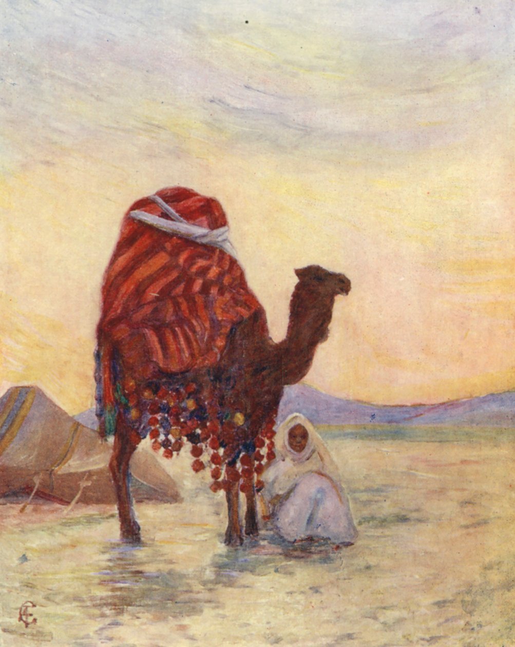 The Palanquin of the Bash Aga, Biskra (farge litho) av Augustine Fitzgerald