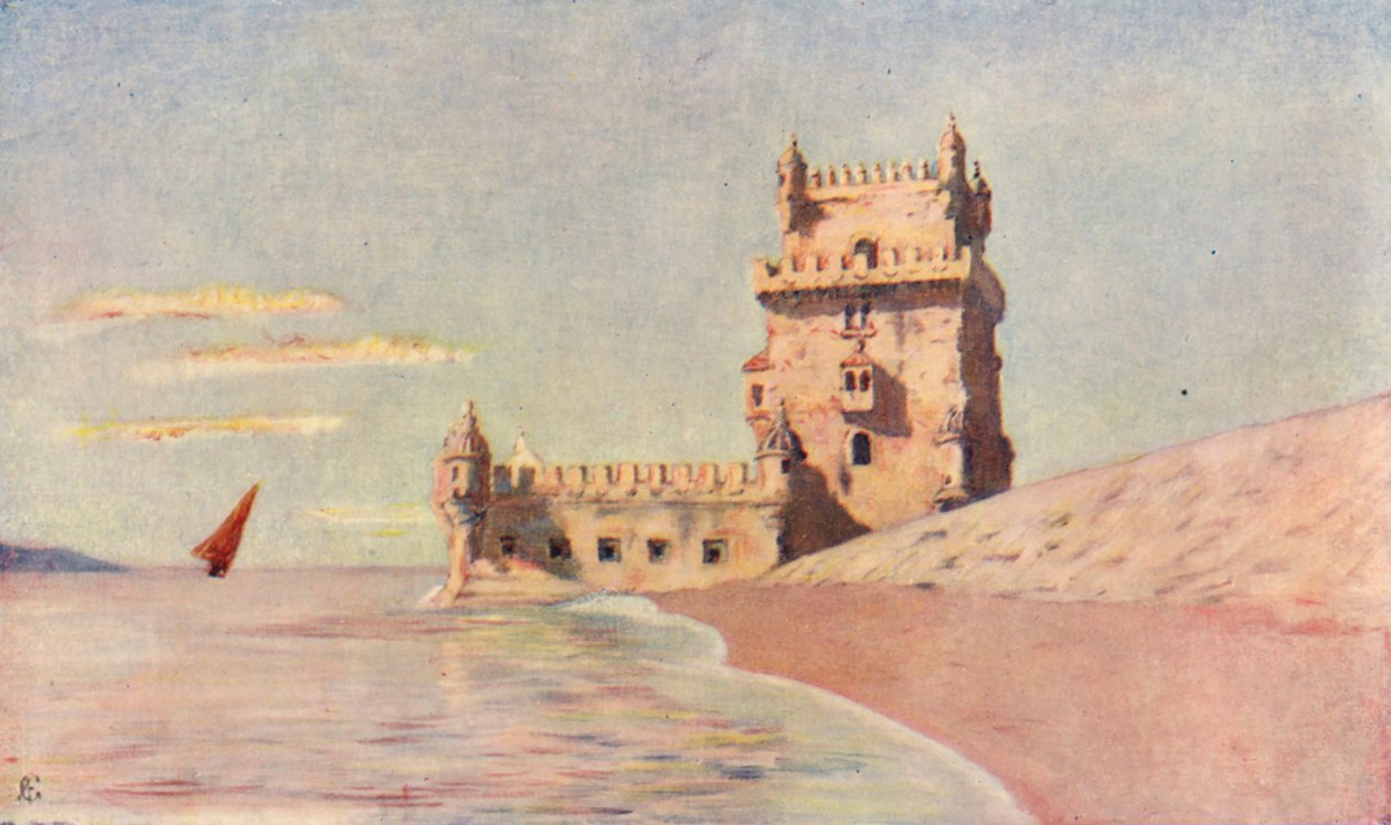 Tower of San Vincente i Belem, Lisboa (farge litho) av Augustine Fitzgerald