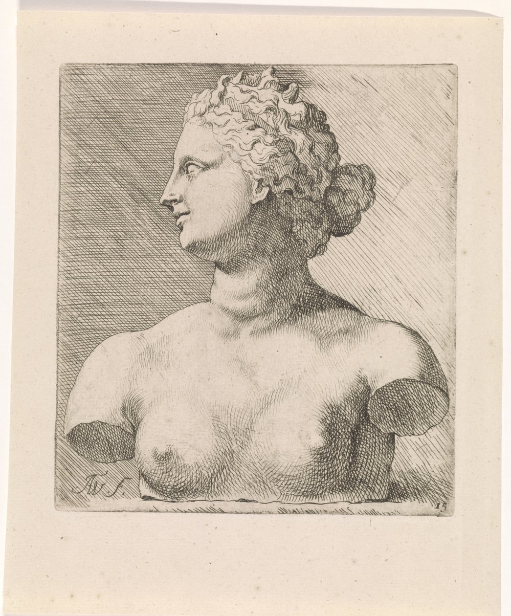 Byste av Venus de' Medici, og profil til venstre Studier for en bok med tegninger etter klassiske skulpturer og figurer av Anthony van Dyck (serietittel) av Augustinus Terwesten (I)