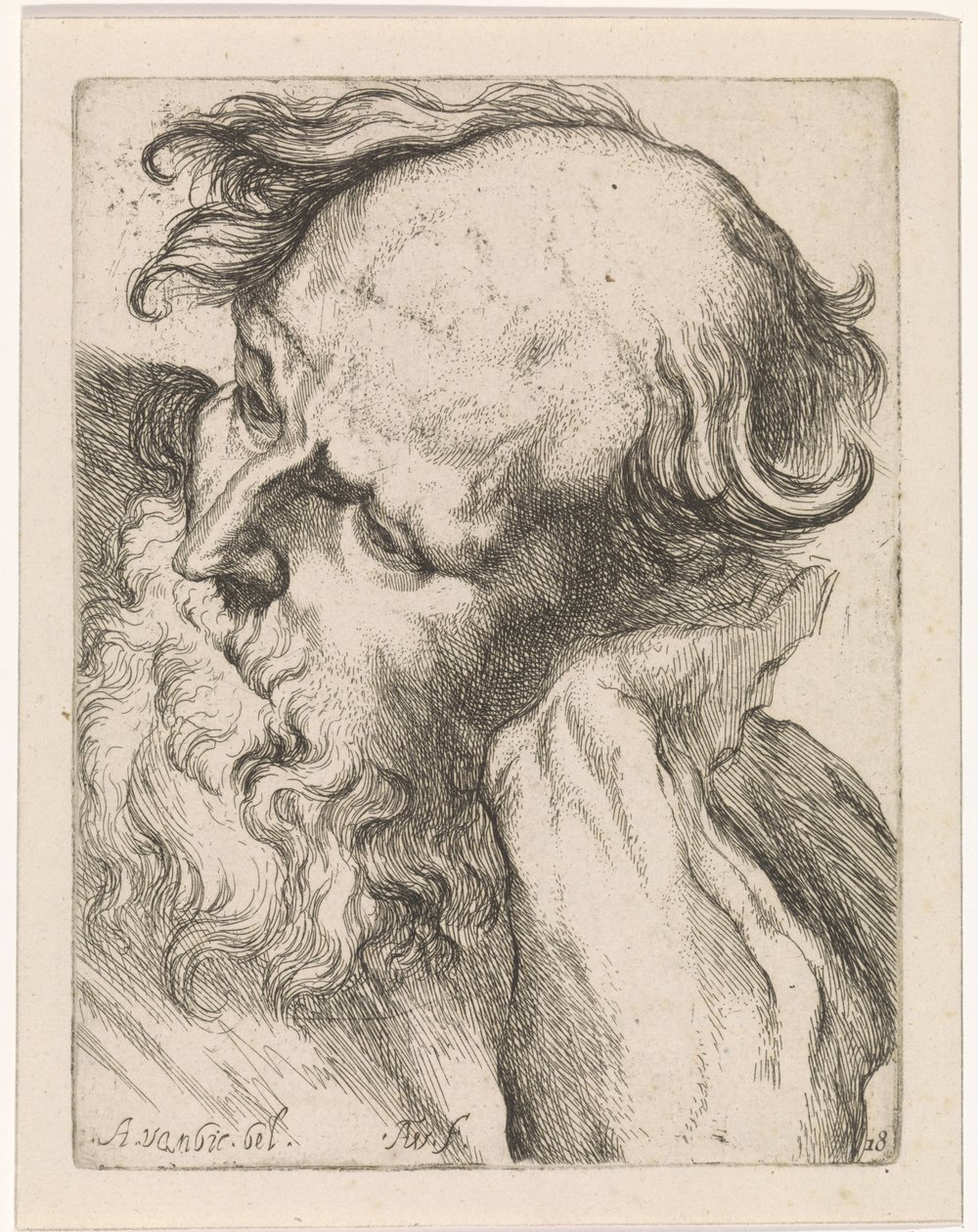 Leder for en gammel mann (Jozef) Studier for en bok med tegninger etter klassiske skulpturer og figurer av Anthony van Dyck (serietittel) av Augustinus Terwesten (I)