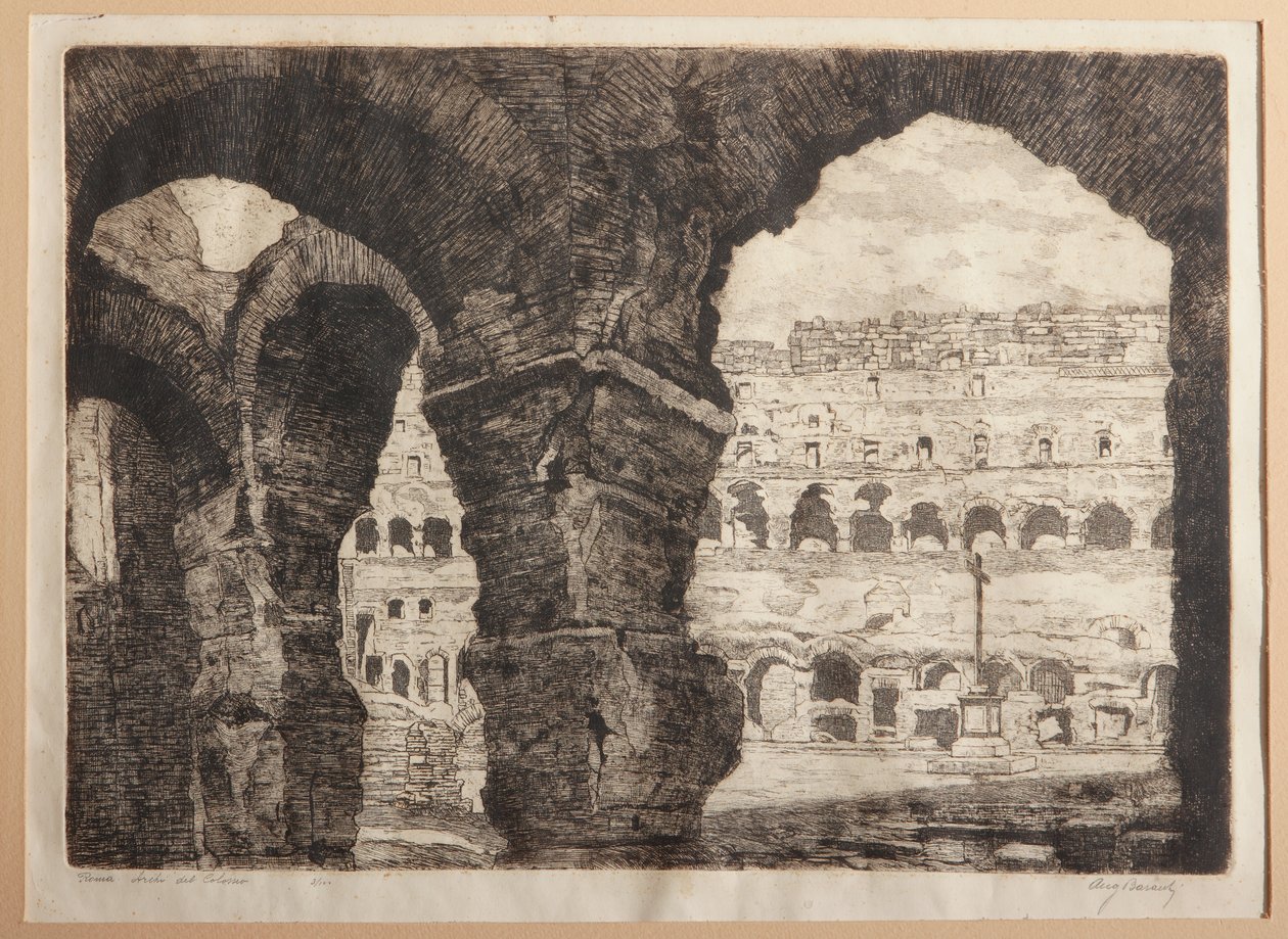 Roma, Colosseum-buene (radering på papir) av Augusto Baracchi