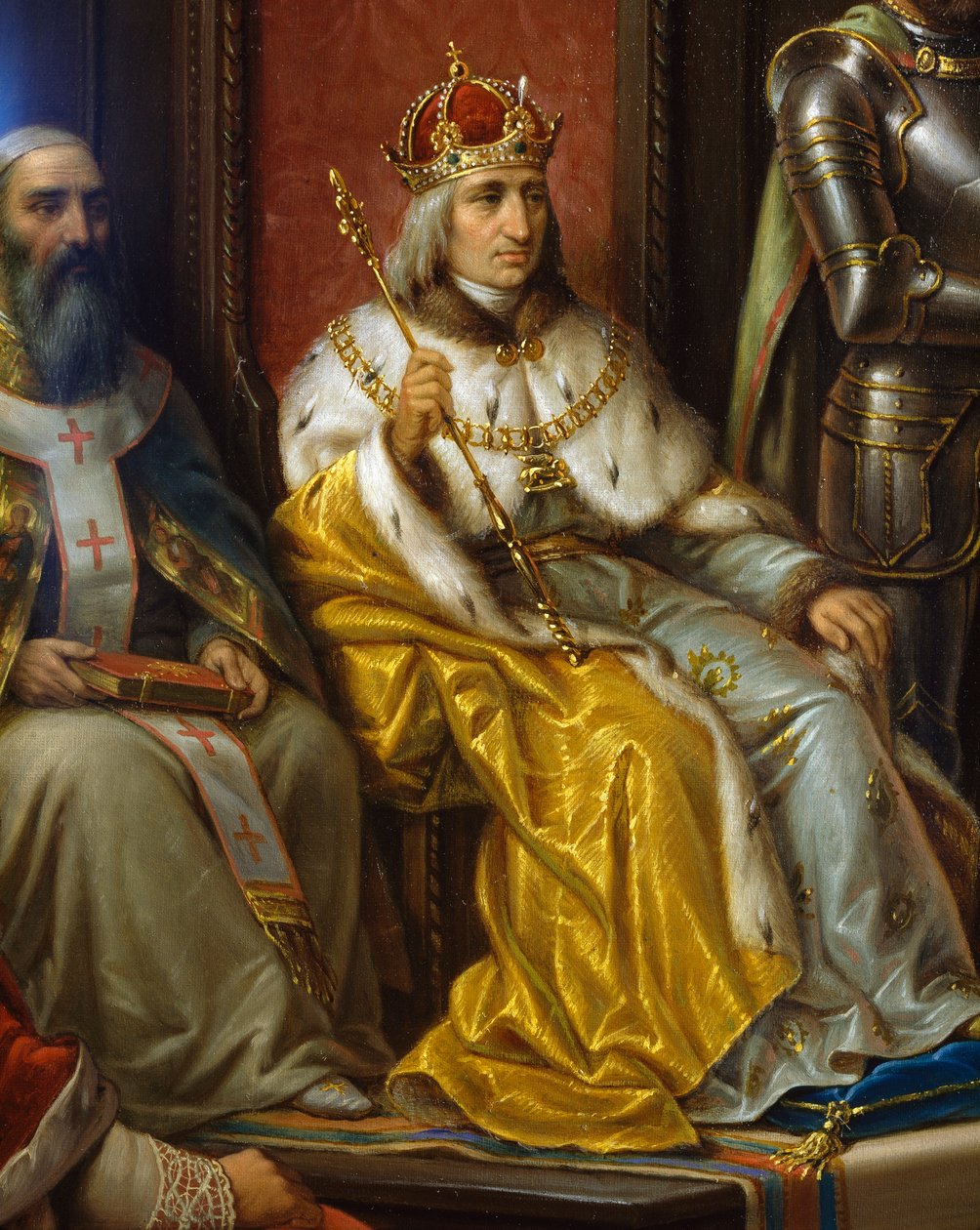 Frederick III, blir presset til å marsjere mot tyrkere av Trieste-poeten Raffaele Zovenzoni, detalj, av Augusto Tominz (1818-1883) av Augusto Tominz