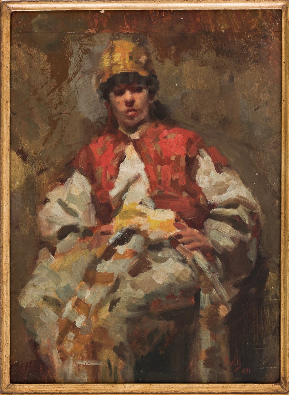 Kvinnefigur (olje på papir) av Augusto Valli