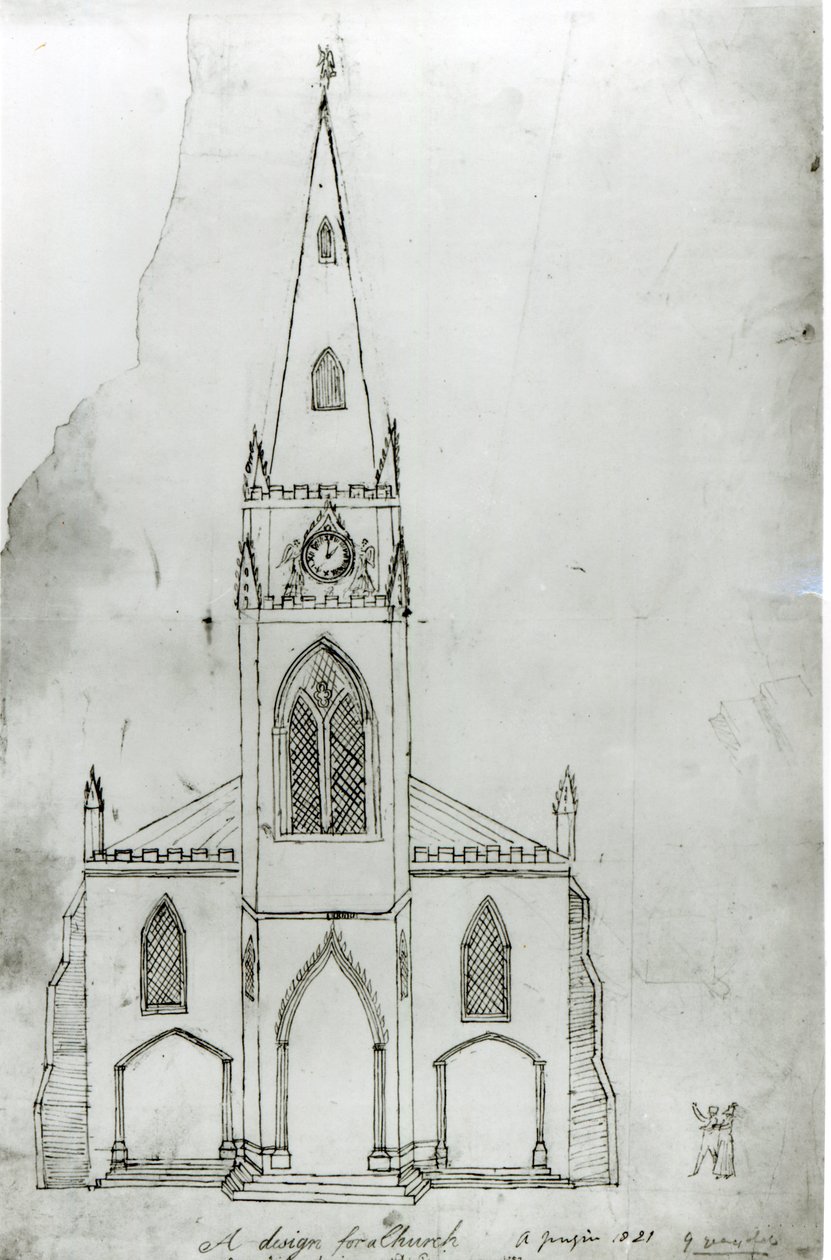 Et design for en kirke, 1821 (blekk på papir) av Augustus Charles Pugin