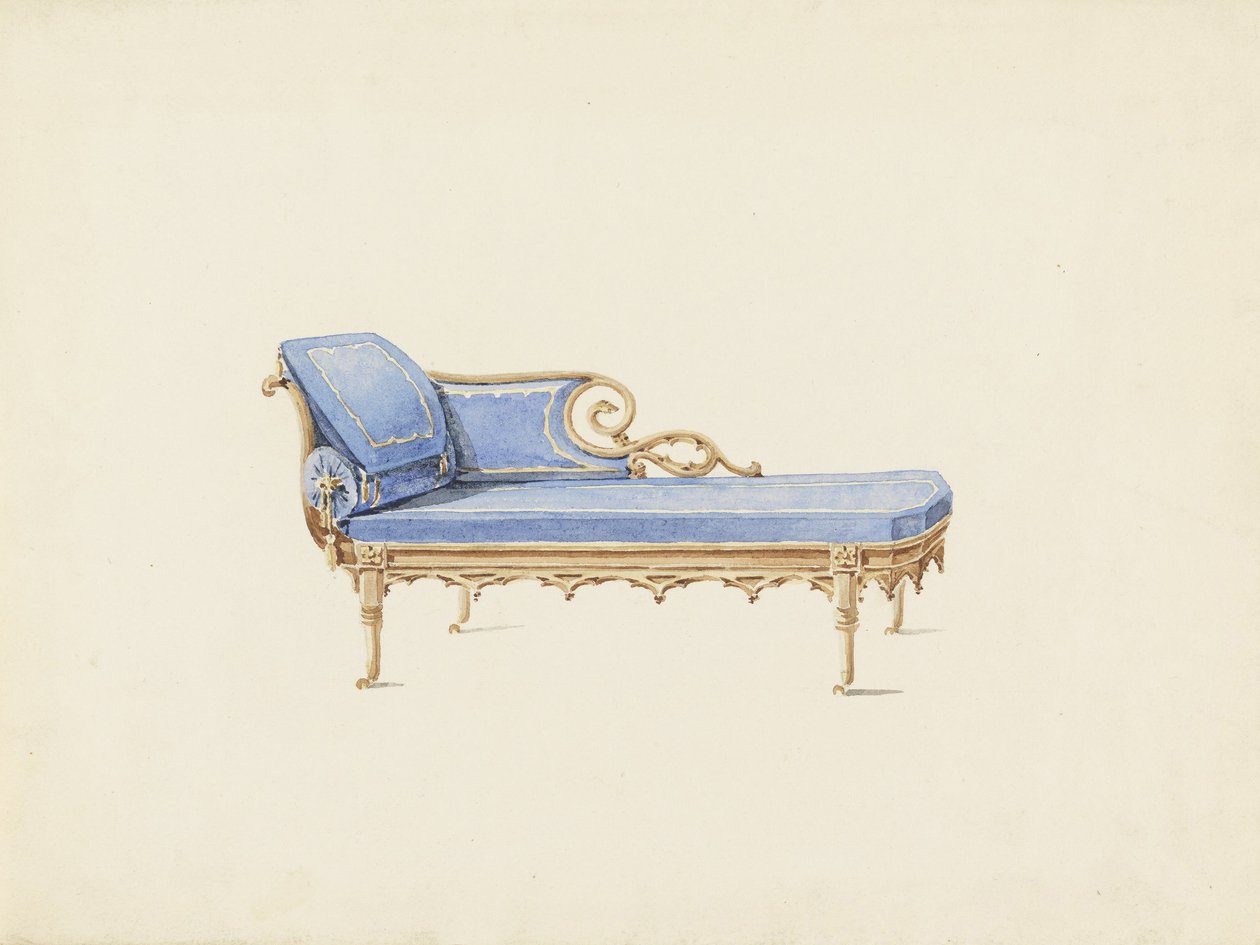 Design for en sofa i gotisk vekkelsesstil av Augustus Charles Pugin