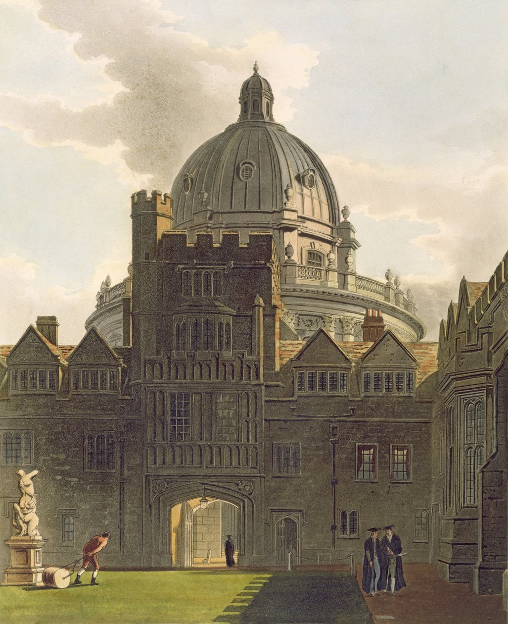Eksteriør av Brasenose College og Radcliffe Library, illustrasjon fra 