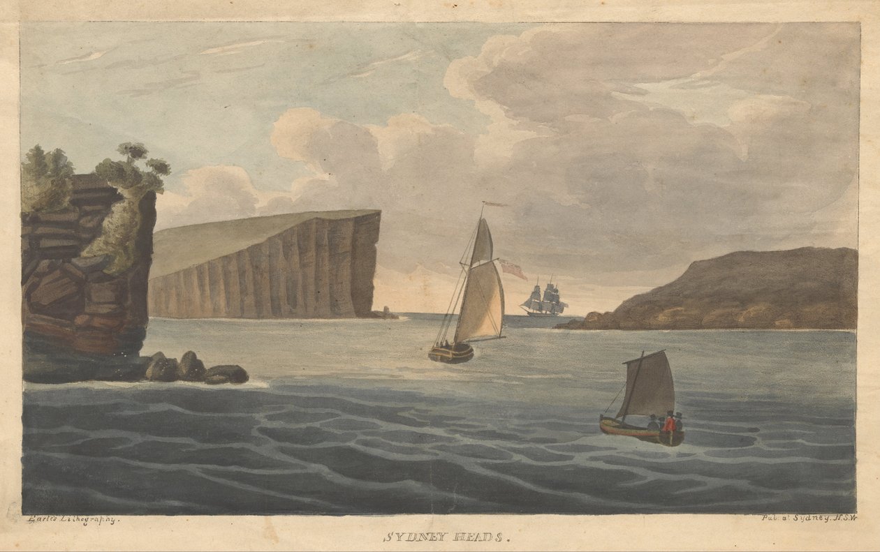 Sydney Heads Earle, Augustus. Utsikt i Australia. Sydney- Earle litografi, 1826. av Augustus Earle