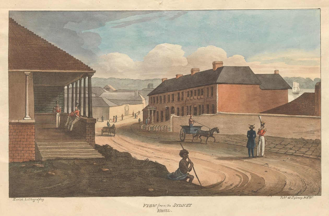 Utsikt fra Sydney Hotel Earle, Augustus. Utsikt i Australia. Sydney- Earles litografi, 1826. av Augustus Earle