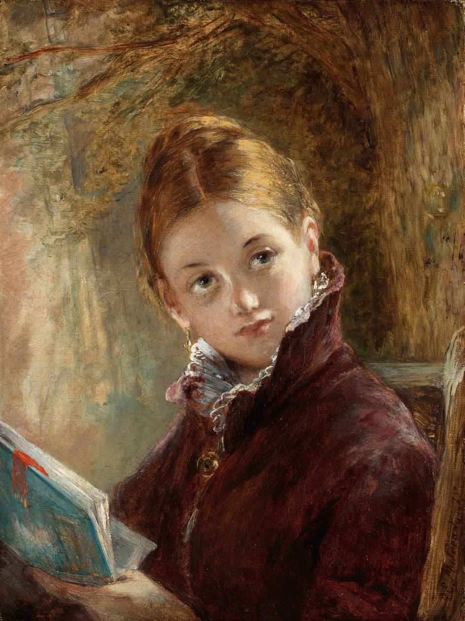 En stille lesning, 1875 av Augustus Edward Mulready