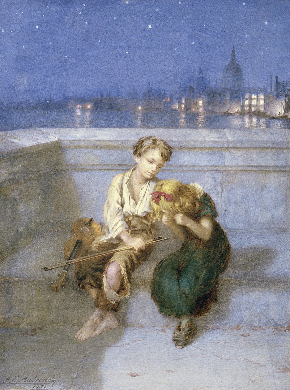 På Waterloo Bridge, London (wc på panel) av Augustus Edward Mulready