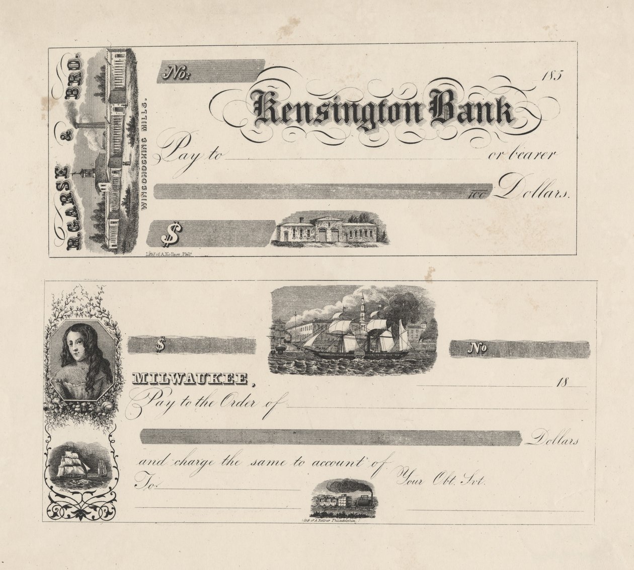 Seddel for Kensington Bank, 1850 av Augustus Kollner