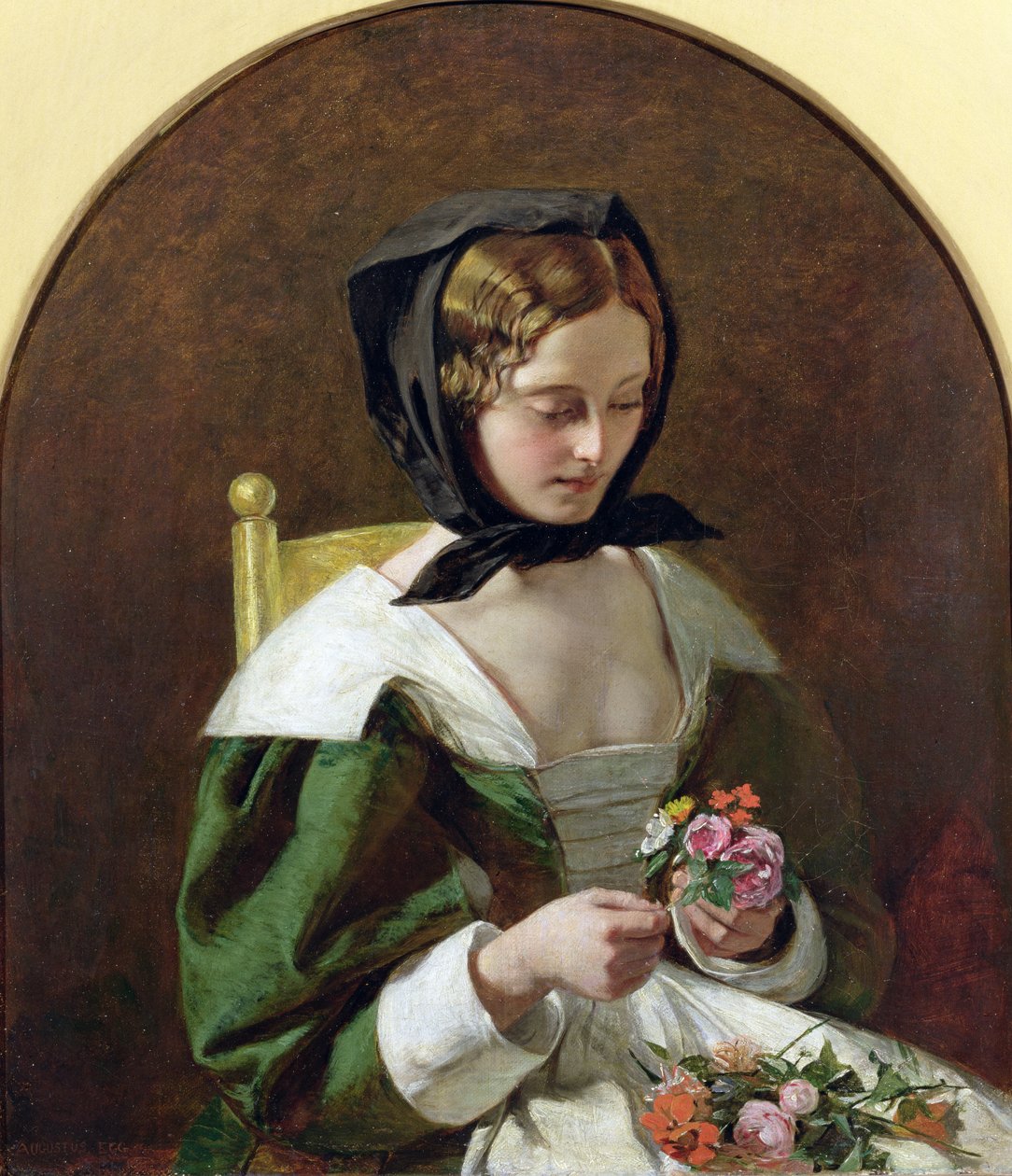 Jente som lager en blomsterbukett, 1849 av Augustus Leopold Egg