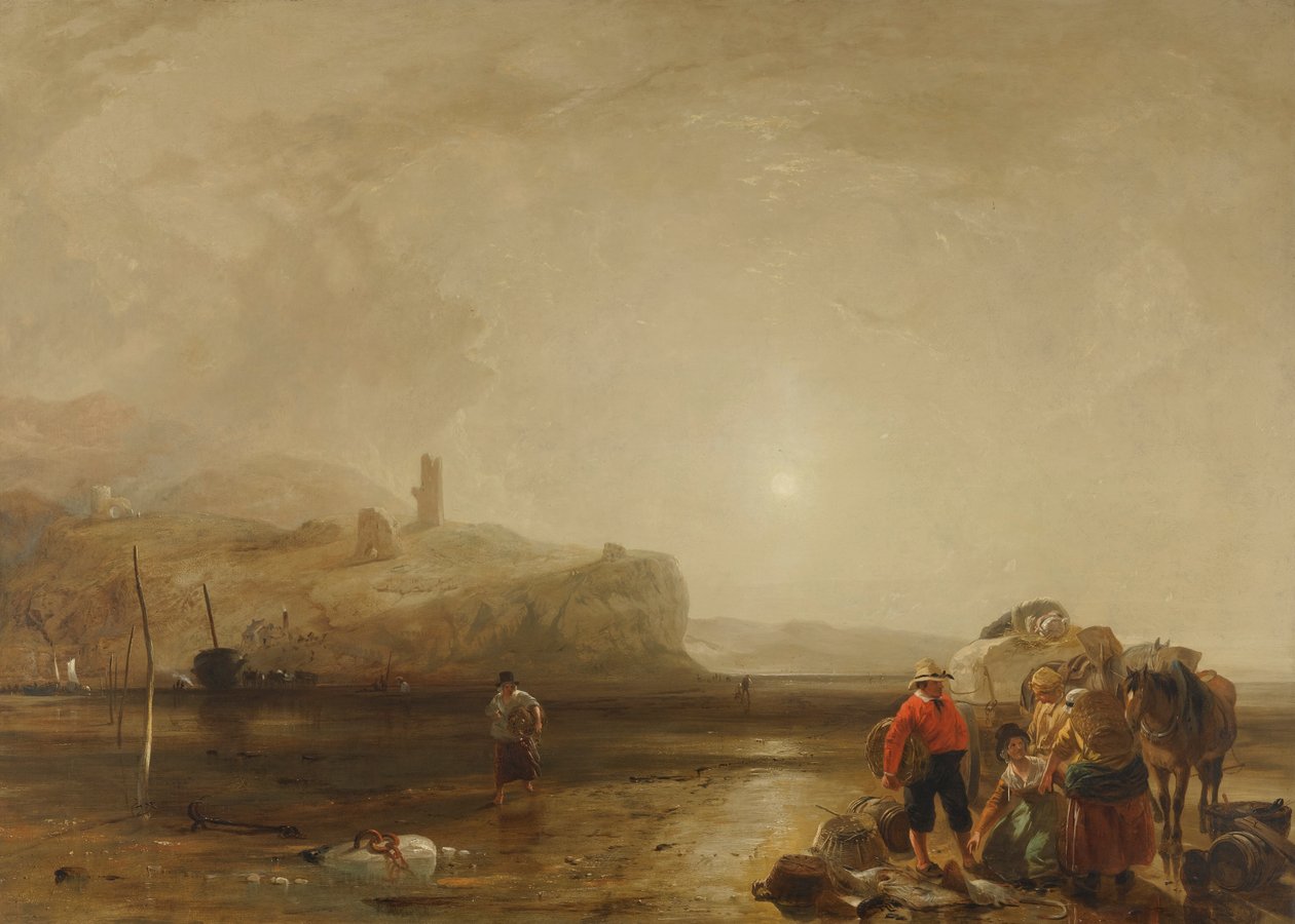 Kystscene med tall som forhandler om fisk av Augustus Wall Callcott