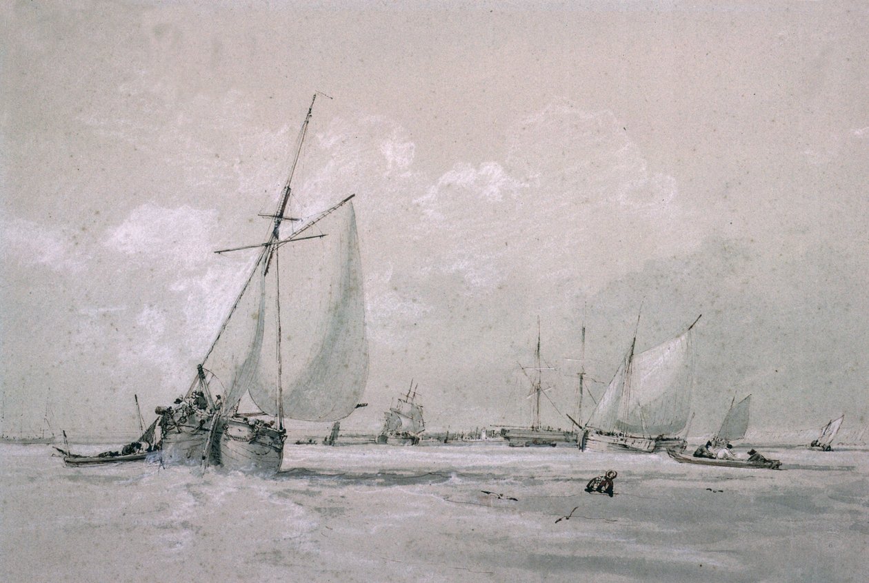 Fishing Smack Ligger til (tegning) av Augustus Wall Callcott