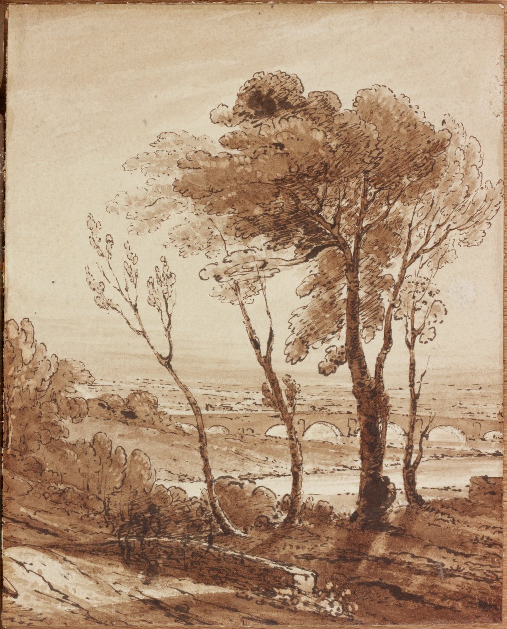 Landskap med bro (blekk og vask på papir (vevd)) av Augustus Wall Callcott