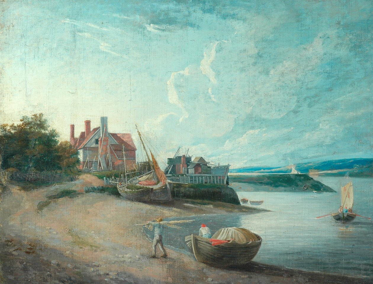 Elvescene med båter, 1815 av Augustus Wall Callcott