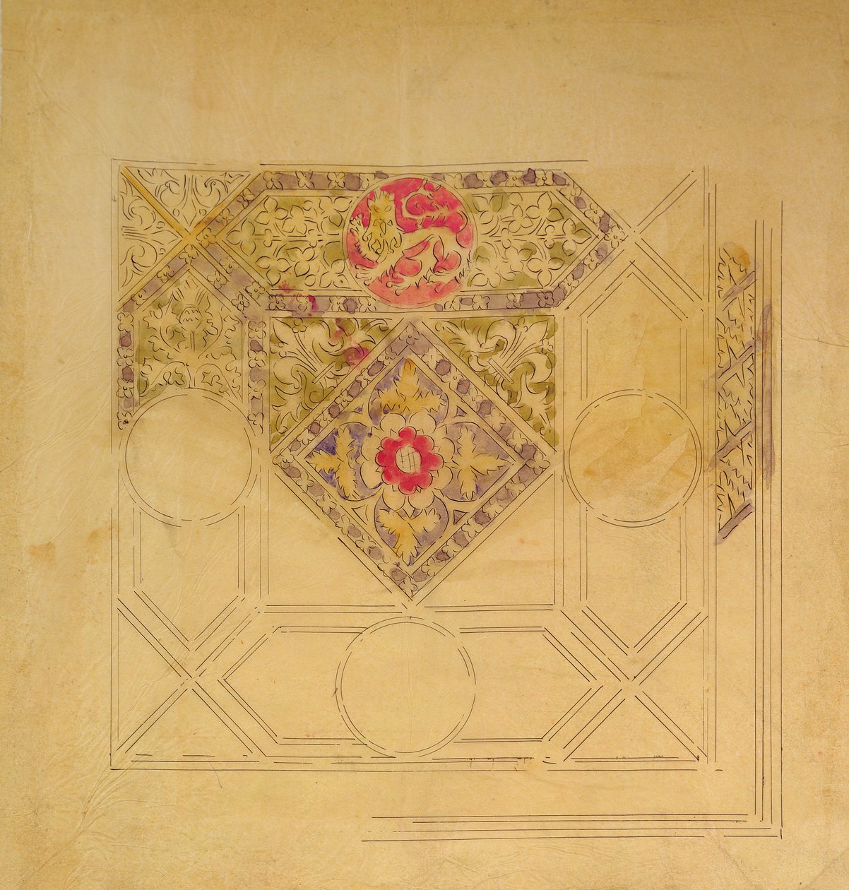 Takdesign for Palace of Westminster (penn og blekk og wc på papir) av Augustus Welby Northmore Pugin