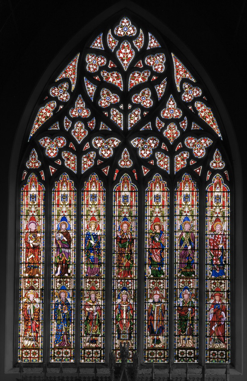 Jomfru og Kristus med hellige, østvinduet, 1847-48 av Augustus Welby Northmore Pugin