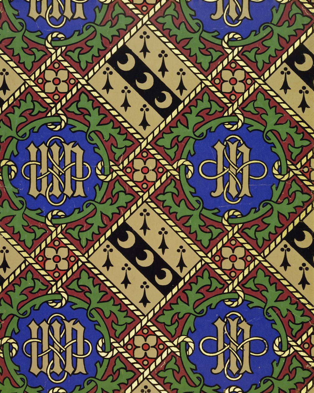 Kirkelig tapetdesign med diamanttrykk av Augustus Welby Northmore Pugin
