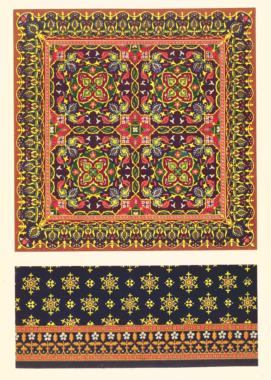 Plate med design for tepper, fra 'Industrial Arts of the Nineteenth Century', av Matthew Digby Wyatt av Augustus Welby Northmore Pugin