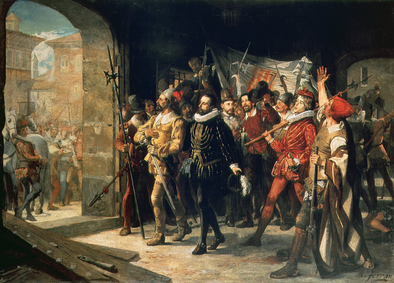 Antonio Perez (1540-1611) løslatt fra fengselet av opprørerne i 1591 av Augustus or Augusto Ferran