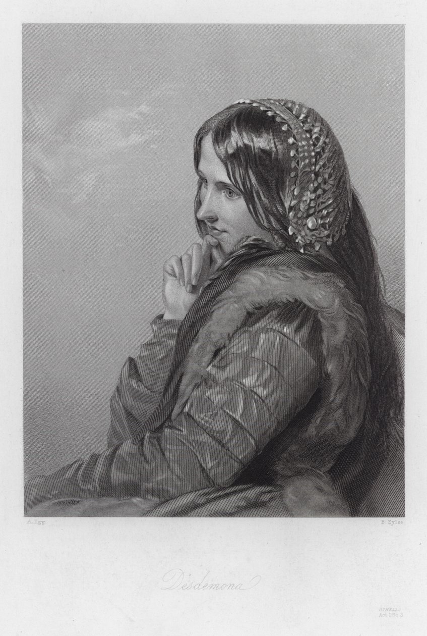 Desdemona, en karakter i Othello (gravering) av Augustus (after) Egg