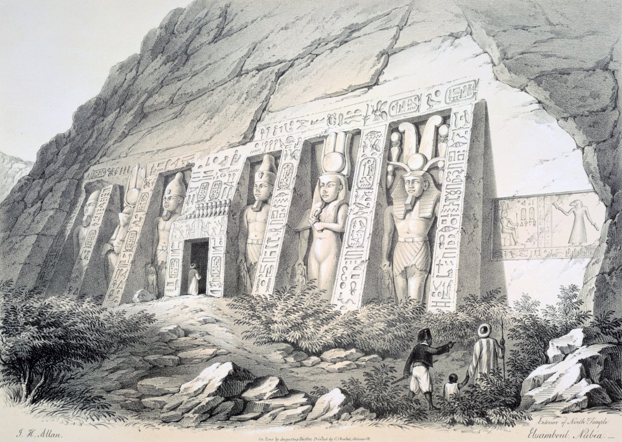 Eksteriør av North Temple, Ebsamboul, Nubia, c1850 av Augustus Butler