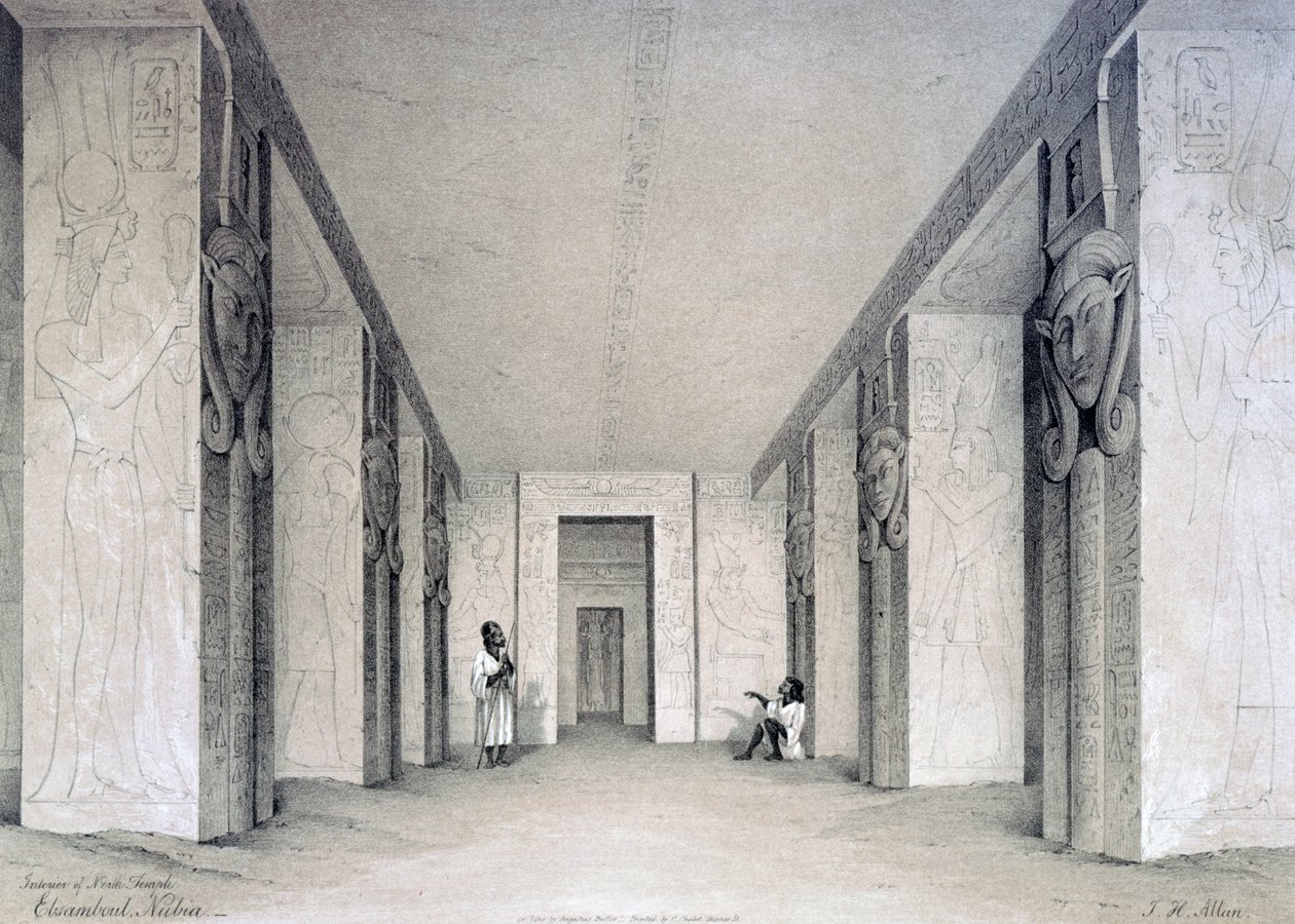 Interiør i Nordtempelet, Ebsamboul, Nubia, Egypt, 1800-tallet av Augustus Butler